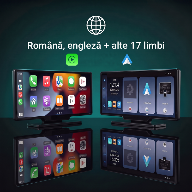 CarPlay, Android Auto, română, engleză și încă 17 limbi